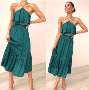 Women's Teal Midi Tiered Skirt - Flowy Summer Style